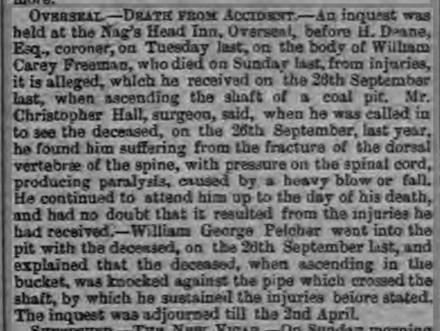 Freeman W C (1848) Inquest Leicester Journal 26 March